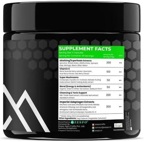 Super Greens Fusion – 1000mg Plant-Based Superfood Blend – Supports Daily Nutritional Balance & Digestive Wellness – Vegan Formula – 90 Capsules