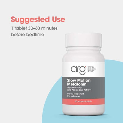 Allergy Research Group Slow Motion Melatonin - Sleep Aid, Low Dose, Lipid Matrix, 1mg Supplement, Pure, Hypoallergenic, Scored Tablets - 60 Count