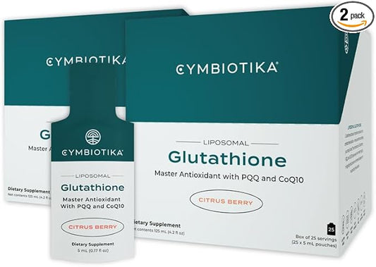 CYMBIOTIKA Liposomal Glutathione Supplement – PQQ, CoQ10 & Antioxidants for Detox, Energy, Brain, Liver & Immune Support – Advanced Absorption for Cellular Health & Longevity – Citrus Berry - 2 Pack