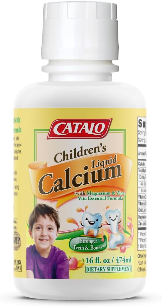 CATALO Children’s Liquid Calcium Magnesium Zinc, Peach and Mango Flavor, Multi-Minerals for Bone & Teeth for Kids Calcium, Kids Zinc, No Artificial Colors & Flavors