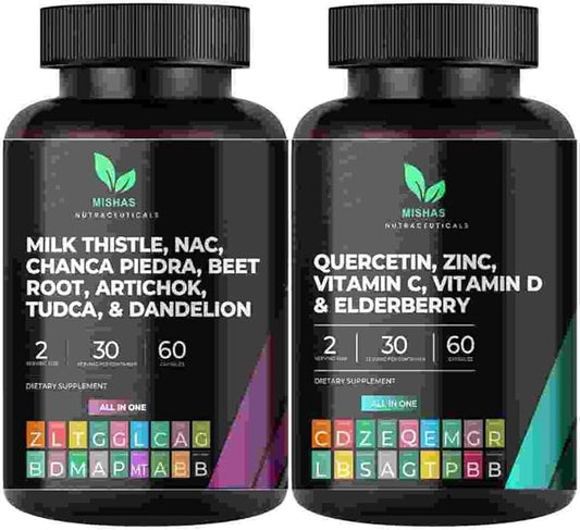 Bundle - Milk Thistle & Quercetin 60 Vegan Capsules - Total 120 Capsules