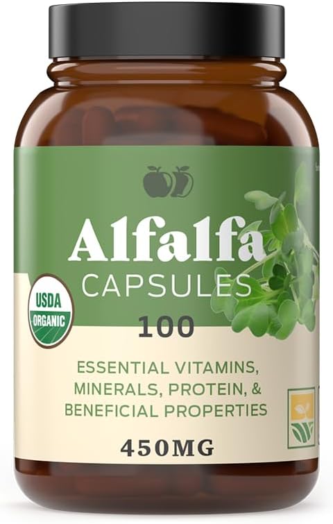 Complete Natural Products Pure Alfalfa Leaf - 100 Capsules - 630mg of Pure Dried Organic Alfalfa Leaf Powder in Veggie Capsules