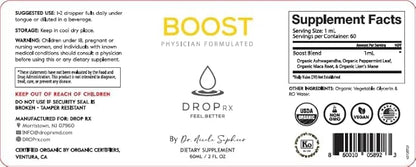 DropRx Boost by Dr. Nicole Saphier – Maca Root, Ashwagandha, Lions Mane & Peppermint Leaf Extract for Vitality Support, Non-GMO, Vegan, Gluten-Free, Kosher, Made in USA (2 Fl Oz)