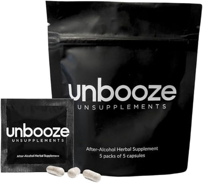 Unbooze - Post-Party Capsules - Feel Better After Drinking - Supplement: Vitamins, Herbs, Minerals, & Adaptogens - Better-for-You Way to Booze - Made for Smooth Mornings - After Last Drink (5 Pack)