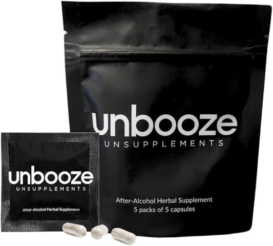 Unbooze - Post-Party Capsules - Feel Better After Drinking - Supplement: Vitamins, Herbs, Minerals, & Adaptogens - Better-for-You Way to Booze - Made for Smooth Mornings - After Last Drink (5 Pack)