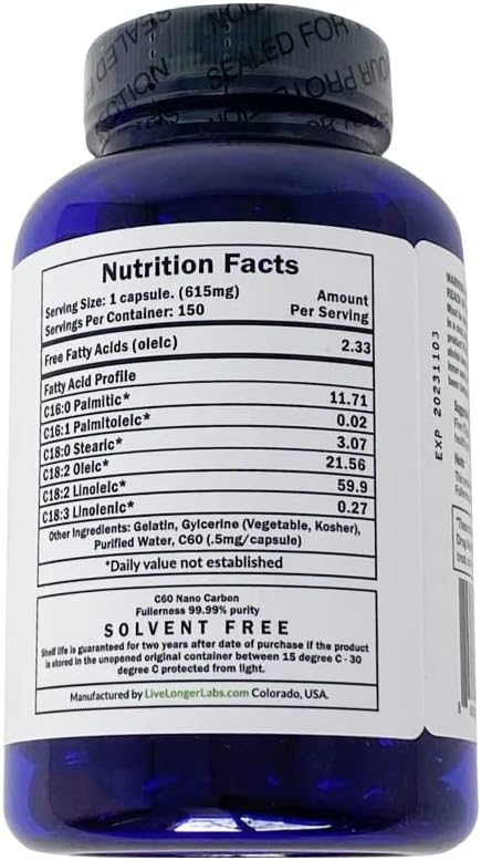 Carbon 60 (Fullerene) with Black Seed Oil - Antioxidant Supplement - for Blood Pressure, Cholesterol & Liver Support - All Natural Ingredients - 150 Gel Capsules