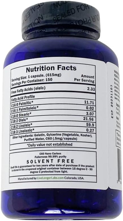 Carbon 60 (Fullerene) with Black Seed Oil - Antioxidant Supplement - for Blood Pressure, Cholesterol & Liver Support - All Natural Ingredients - 150 Gel Capsules