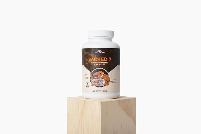 Naturealm Sacred 7 Organic Mushroom Extract Capsules - Premium 7 Mushroom Complex with Lions Mane, Reishi, Chaga - USDA Organic Immune Support & Focus - 180 Vegetarian Capsules