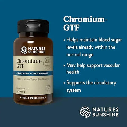 Nature's Sunshine Chromium GTF, 300MCG, 90 Tablets | Chromium Promotes Blood Sugar and Blood Fat Levels Already in the Normal Range and Helps Transport Glucose into Cells