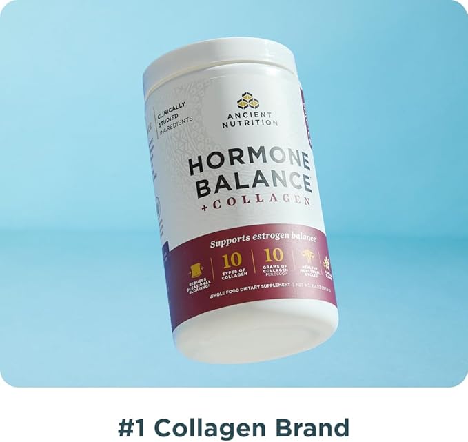 Ancient Nutrition Hormone Balance + Collagen Powder Supplement, Hydrolyzed Collagen Peptides, Key Clinically Validated Ingredient to Support Balanced Hormones and Boost Energy, Vanilla, 25 Servings