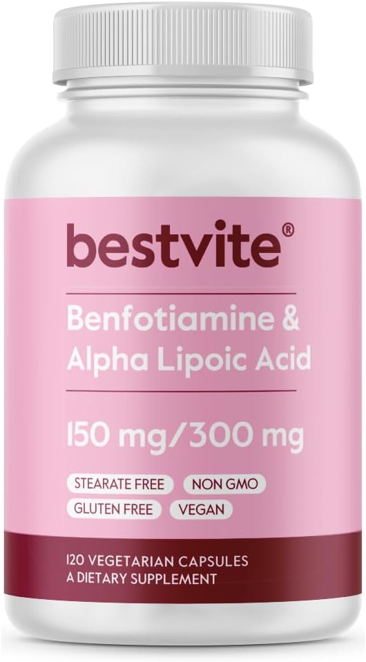 BESTVITE Benfotiamine 150mg / Alpha Lipoic Acid 300mg (120 Vegetarian Capsules) - No Stearates - Vegan - Gluten Free - Non GMO