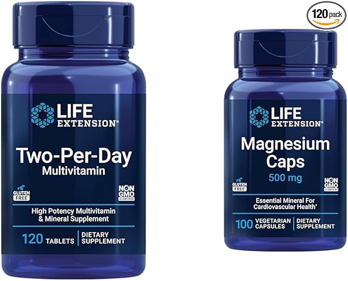 Life Extension Two-Per-Day High Potency Multi-Vitamin & Mineral Supplement & Magnesium Caps, 500 mg, Magnesium Oxide, Citrate, Succinate