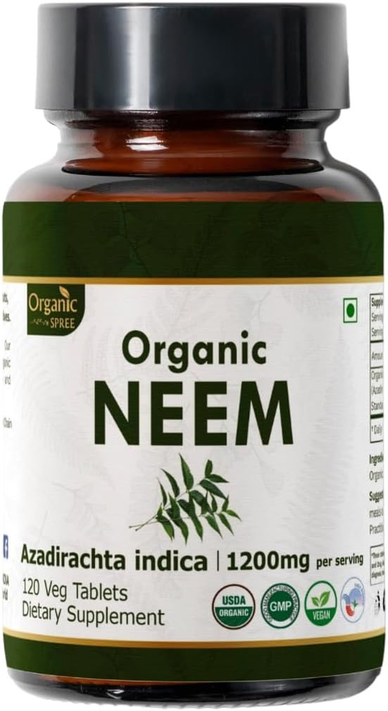 NEEM 120 Tablets | Azadirachta Indica (Neem) | USDA Organic Certified | Healthy Skin and Detox | Organic and Natural 120tab
