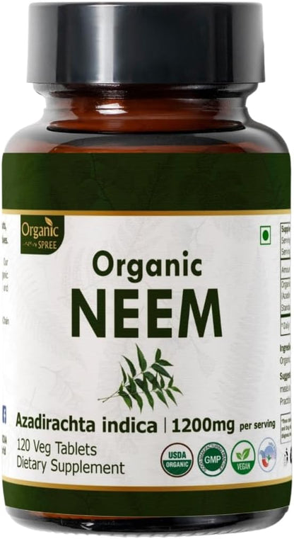 NEEM 120 Tablets | Azadirachta Indica (Neem) | USDA Organic Certified | Healthy Skin and Detox | Organic and Natural 120tab