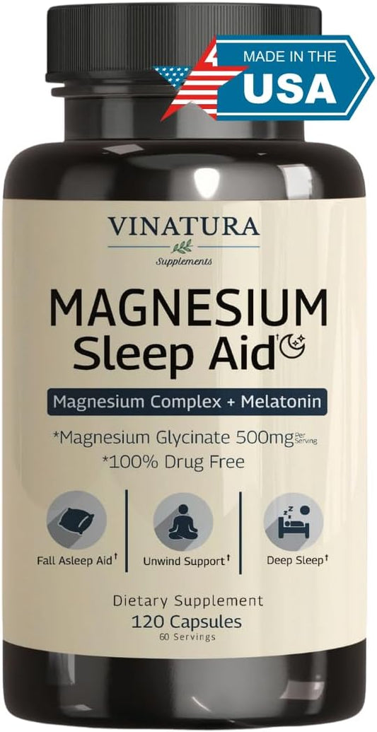 Magnesium Sleep Aid - Magnesium Complex Supplement with Melatonin for Sleep - Magnesium Glycinate 500mg, Magnesium L-Theanine - 120 Capsules