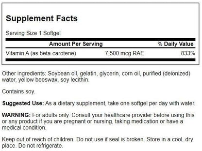 Swanson Beta-Carotene (Vitamin A) 25000 Iu (7500 mcg) 100 Sgels