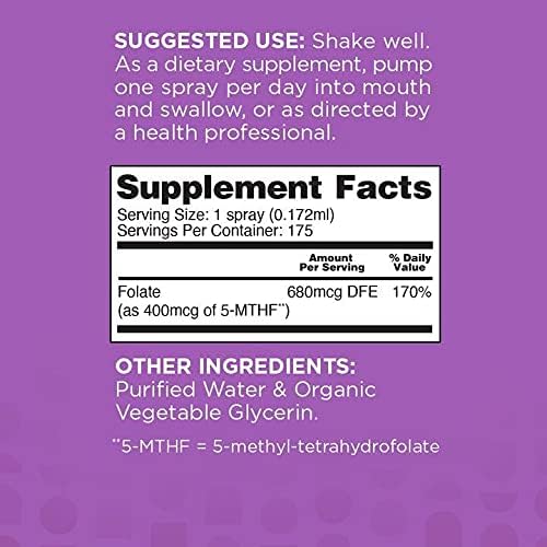 nbpure Methylfolate Vitamin B9 Spray Supplement, Liquid Folic Acid Spray, 1 oz