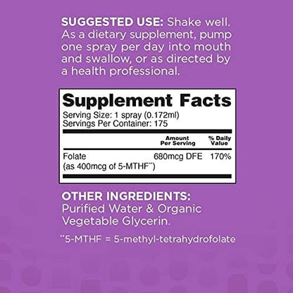 nbpure Methylfolate Vitamin B9 Spray Supplement, Liquid Folic Acid Spray, 1 oz