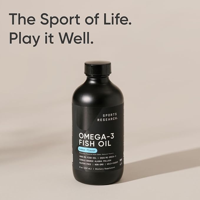 Sports Research® Omega-3 Fish Oil 4685mg - Sourced from Wild Caught Alaska Pollock - Natural Lemon Flavor, MSC Certified Sustainable - 8oz (48 Servings)