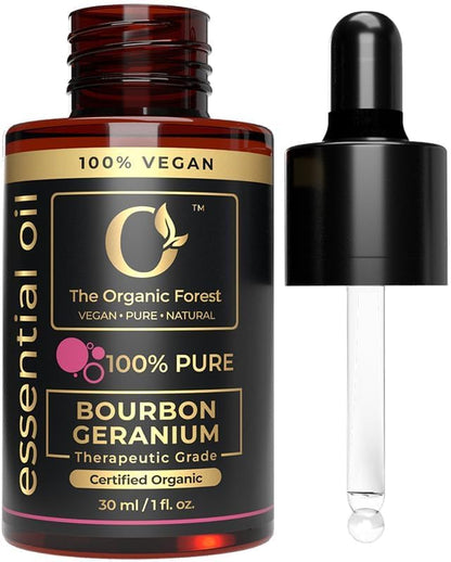 USDA Organic Pure Geranium Essential Oil for Diffuser | Vegan Skincare Essential Oils - Ideal for Skin Care, Aromatherapy, Essential Oil Blends and Home Scent Diffusers