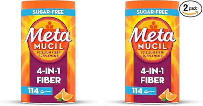 Metamucil, Daily Psyllium Husk Powder Supplement, Sugar-Free Powder, 4-in-1 Fiber for Digestive Health, Orange Flavored Drink, 114 teaspoons, 1.4 Pound (Pack of 2)