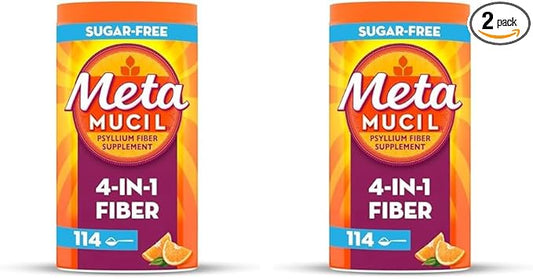 Metamucil, Daily Psyllium Husk Powder Supplement, Sugar-Free Powder, 4-in-1 Fiber for Digestive Health, Orange Flavored Drink, 114 teaspoons, 1.4 Pound (Pack of 2)