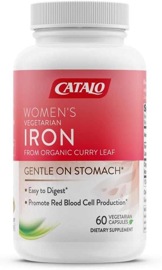 CATALO Iron Supplement for Women with Organic Curry Leaf - Gentle, High Absorption, Vegetarian-Friendly, Stomach-Easy Formula - 60 Tablets