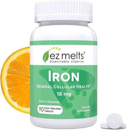 EZ Melts Dissolvable Iron Supplement 18 mg, Sugar-Free, 3-Month Supply