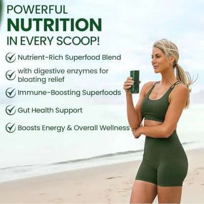 Superfood Reds & Greens Powder - 11.64 oz, Prebiotics & Probiotics for Digestive Health, Super Greens Powder with Ashwagandha for Gut Health, Immunity, Antioxidants, Vegan, Non-GMO