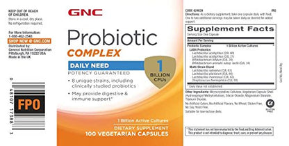 GNC Probiotic Complex Daily Need Supplement, Provides Digestive and Immune Support, 1 Billion CFUs, 100 Vegetarian Capsules, 100 Servings