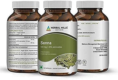 HERBAL HILLS Senna Capsules 120 & Aloe Vera Capsules 120 Count for Healthy Digestion and Detoxification Combo (Pack of 2) 240 Count