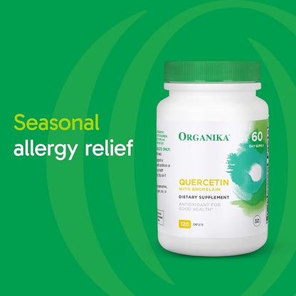 Organika Quercetin with Bromelain Supplement (120 Tablets): High-Absorption Bromelain Quercetin Supplement for Defenses, Seasonal Allergies, Mobility, & Clear Airways