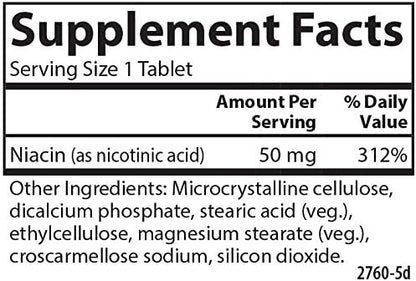 Carlson - Niacin, 50 mg, Supports Cholesterol Metabolism, Energy Production, Heart Health, Nerve Function, 100 Tablets