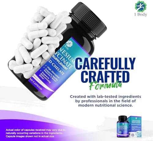 Magnesium Bisglycinate Chelate 2 Pack - Reduce Muscle Cramps and Improve Sleep Maximum Absorption with no Laxative Effects 100% Chelated 44 mg of Pure Magnesium Bisglycinate Per Capsule