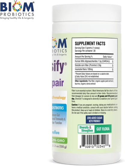 Diversify® Total Gut Health Human Milk Oligosaccharides with prebiotics + Resistant Starch. Precision Probiotic Formula to Help with Leaky Gut. Vegan, Non-GMO Gluten-Free (1 Unit)
