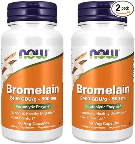 NOW Supplements, Bromelain (Natural Proteolytic Enzyme) 2,400 GDU/g - 500 mg, Natural Proteolytic Enzyme*, 60 Veg Capsules (Pack of 2)
