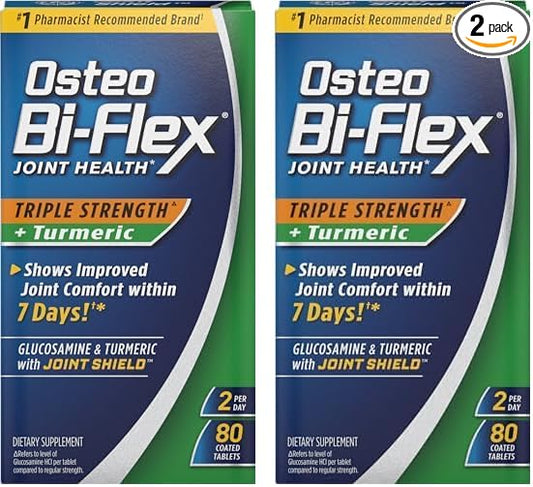 Osteo Bi-Flex Triple Strength Glucosamine with Turmeric, Joint Health Supplement, Coated Tablets, Original Version, 80 Count (Pack of 2)