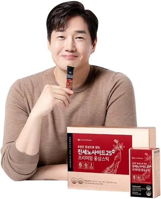 Premium Korean Red Ginseng Sticks Liquid Portable Sticks with Korean Red Ginseng Extract No Preservatives (Ginsenoside 25mg 60P)