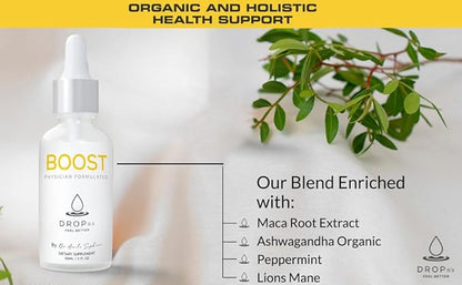DropRx Boost by Dr. Nicole Saphier – Maca Root, Ashwagandha, Lions Mane & Peppermint Leaf Extract for Vitality Support, Non-GMO, Vegan, Gluten-Free, Kosher, Made in USA (2 Fl Oz)