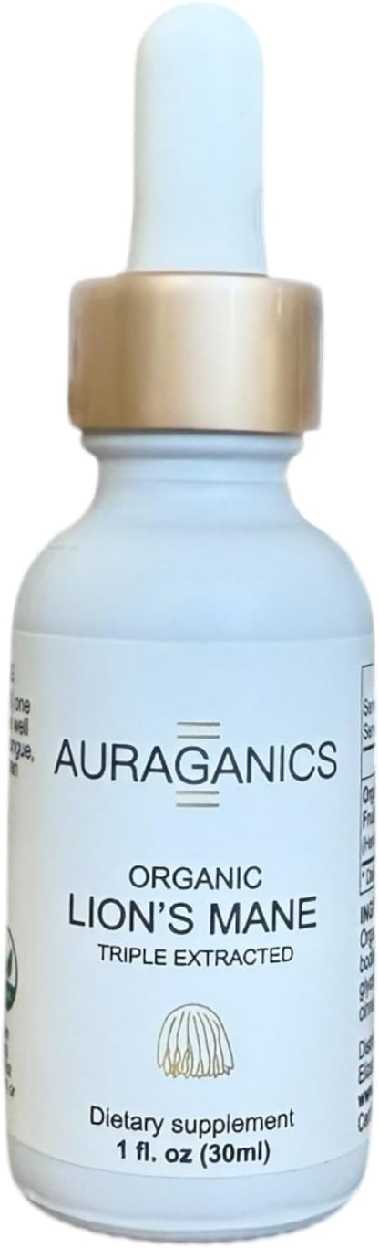 Organic Triple Extracted Lion's Mane Mushroom Fruiting Body Tincture | USA Grown and Certified Organic | Use for Focus, Memory and Mental Clarity | 1 Month Supply | Cinnamon Flavor