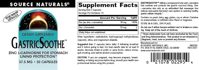 Source Naturals GastricSoothe Zinc L-Carnosine* - 30 Veggie Caps