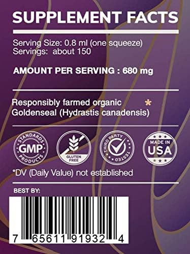 Earth's Love - Goldenseal Root Alcohol-Free Herbal Extract Tincture, Super-Concentrated Goldenseal (Hydrastis Canadensis) Dried Root (4 Fl Oz)