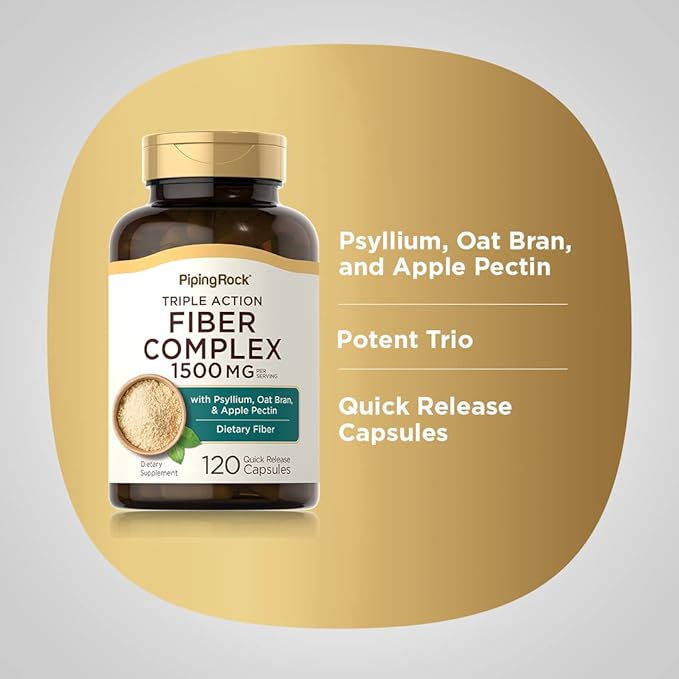 Piping Rock Fiber Complex Supplement | 1500mg | 120 Capsules | Triple Action Pills | with Psyllium, Oat Bran, and Apple Pectin | Non-GMO, Gluten Free