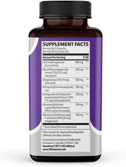 LifeSeasons Immuni-T - Immune Support Supplement - Immunity System Booster - Natural Cold & Flu Relief - Elderberry, Echinacea, Andrographis, Arabinogalactans & Olive Leaf - 90 Capsules