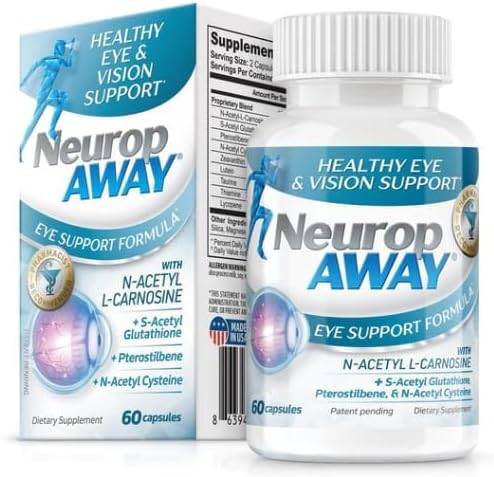 NeuropAWAY Eye Support Supplement 60CT with Lutein N-Acetyl L-Carnosine S-Acetyl Glutathione N-Acetyl Cystiene Pterostilbene Lycopene Zeaxanthin to Support Healthy Vision, Helps Blurry and Dry Eyes