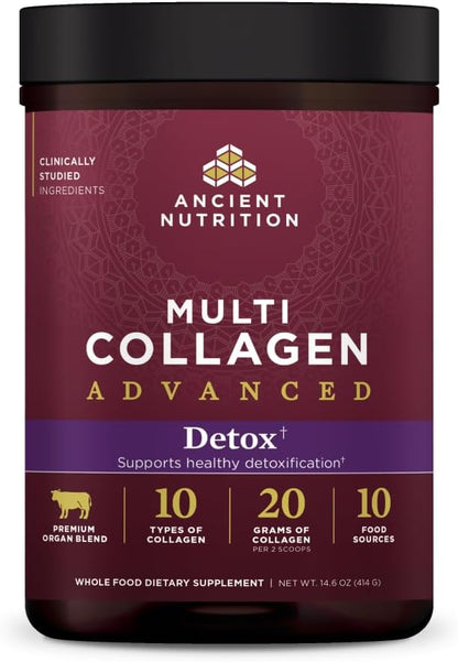 Ancient Nutrition Advanced Multi Collagen Protein Powder Cleanse & Detox, Unflavored, 36 Servings