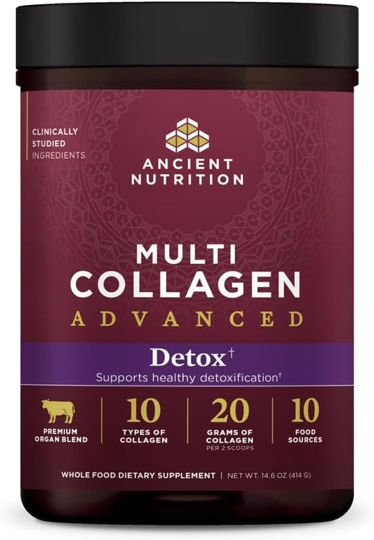 Ancient Nutrition Advanced Multi Collagen Protein Powder Cleanse & Detox, Unflavored, 36 Servings
