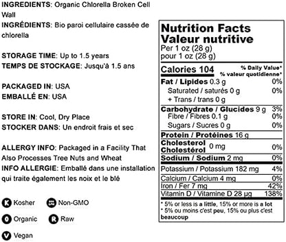 Food to Live Organic Chlorella Powder, 1 Pound — Non-GMO, Kosher, Raw Green Algae, Vegan Superfood, Bulk, Pure Vegan Green Protein, Rich in Vitamins and Minerals, Great for Drinks, Broken Cell Wall