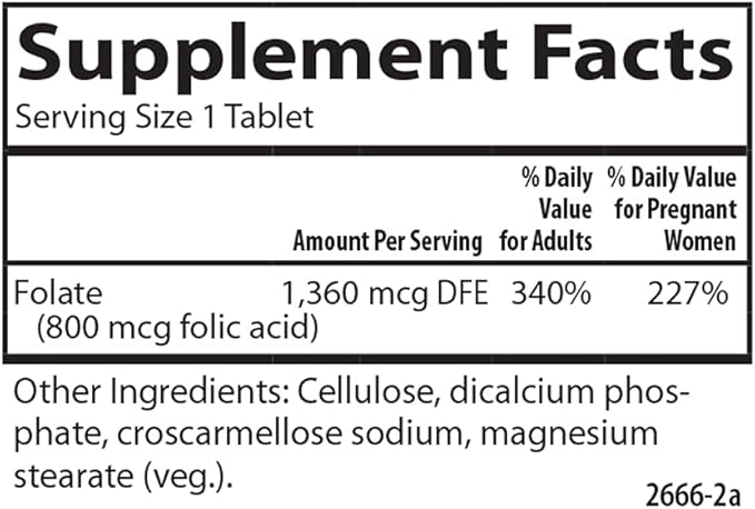 Carlson - Folic Acid, 800 mcg, Provides Important Prenatal Support, 1000 tablets