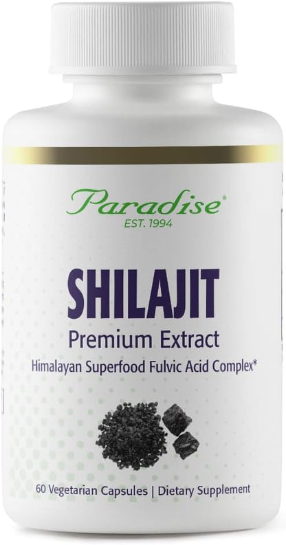 Paradise Herbs Shilajit Extract, Whole Active Plant Extract, Super Potent, Ultra Pure, Vegan, Non-GMO, Gluten Free, Keto, 60 Count Vegetarian Capsules